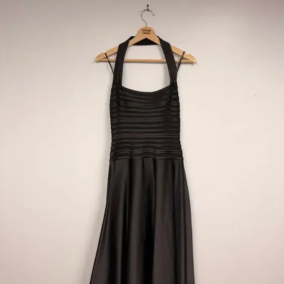 VTG Tadashi Shoji Black Halterneck Long Formal Gown SZ 2 Event Paneled Dress EUC - Picture 9 of 11